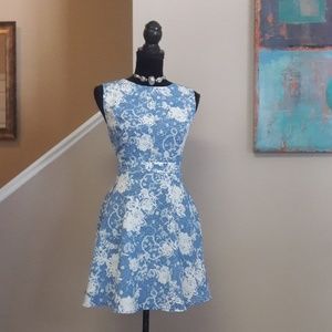 Three-e-n-a/ Blue/ White/Floral Print/Skater Dress